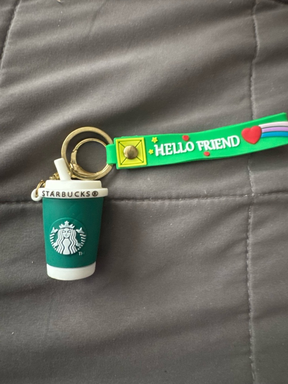 Coffee Cup Keychain Hello Friend Green Bag Charm Cute Novelty Gift - Picture 7 of 7